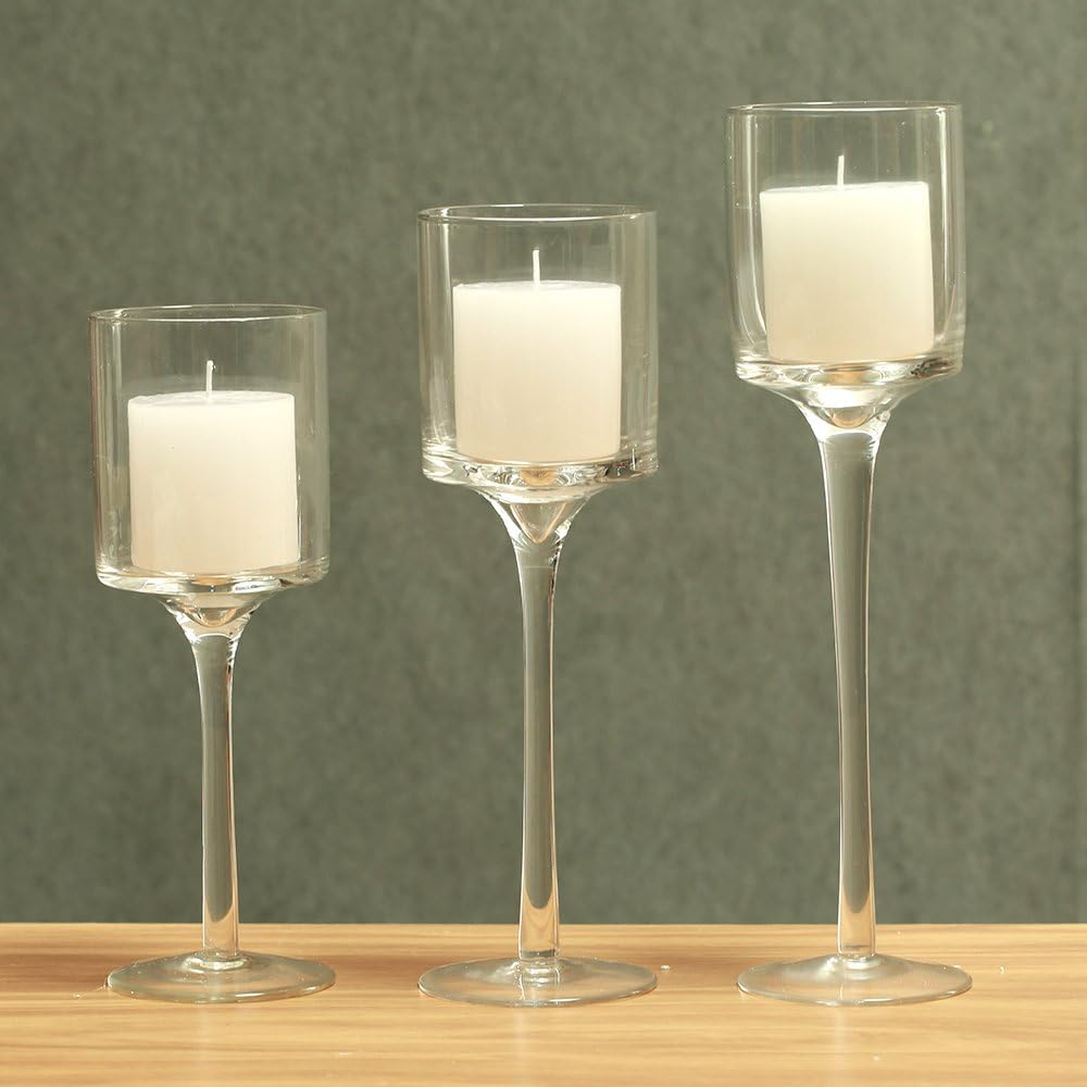 Set of 3 Clear Glass Candle Holders X85746