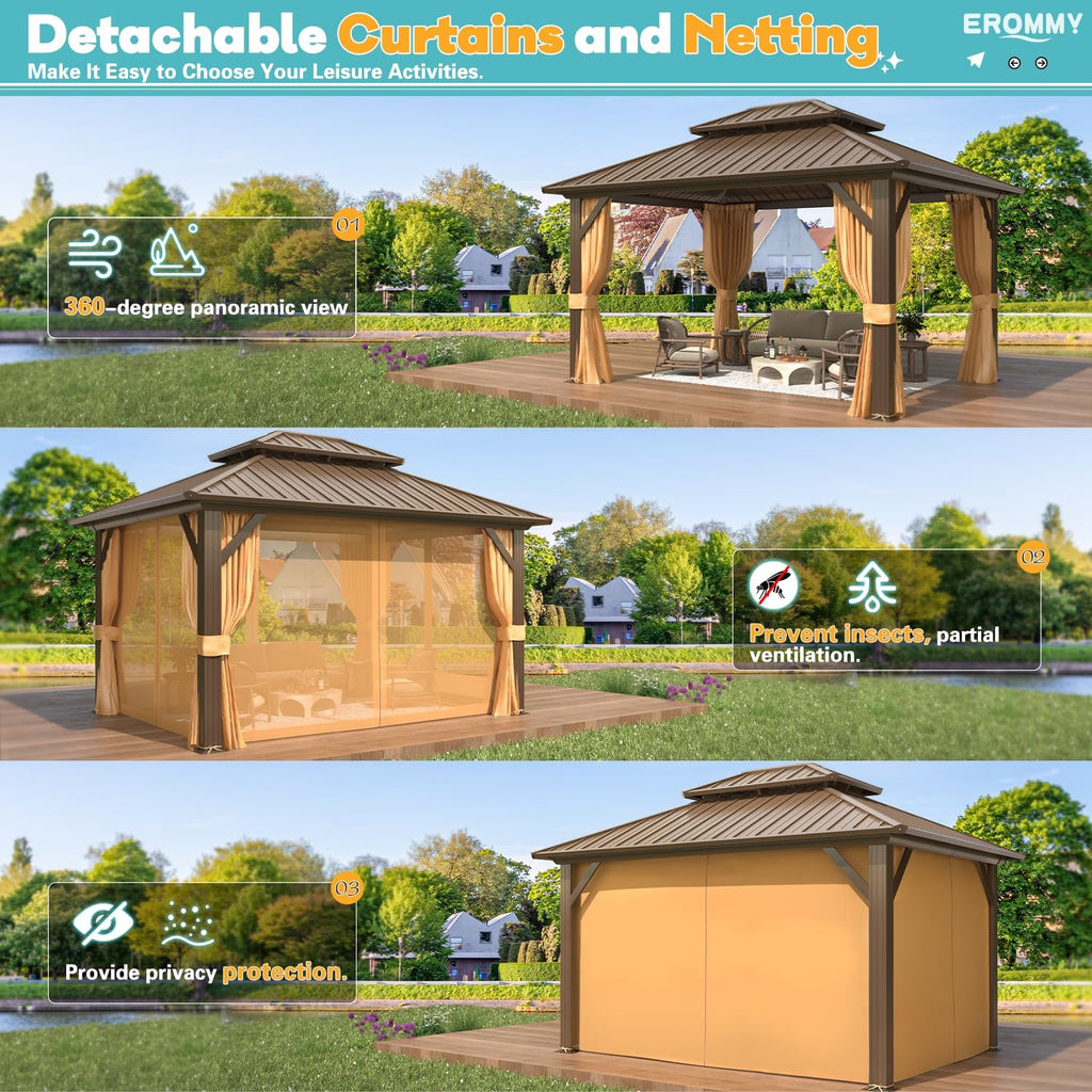 10'x12' Galvanized Steel Double Roof Metal Gazebo with Aluminum Frame O8830