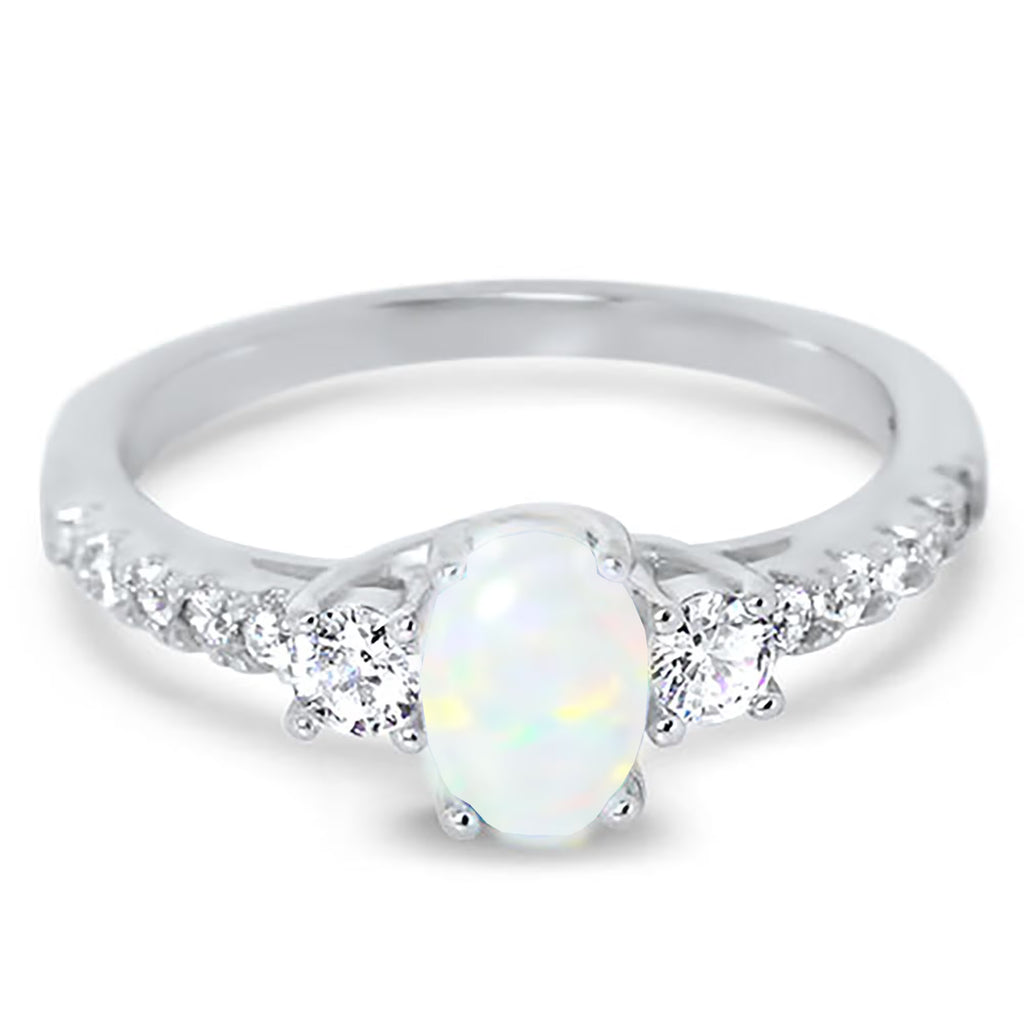 3 Stone Created Opal Engagement Ring Size 7 Q119
