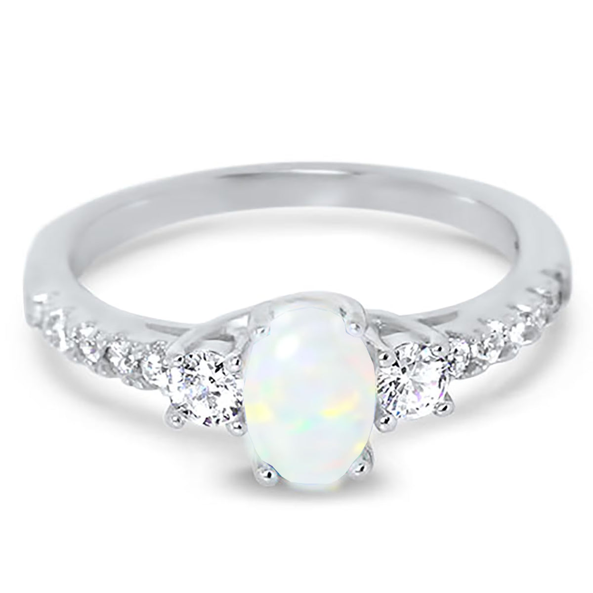 3 Stone Created Opal Engagement Ring Size 7 Q119