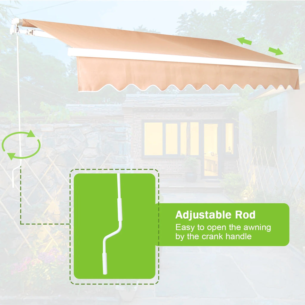 Retractable Patio Awning 6.5’x8.2’ Sun Shade with Manual Crank Handle, Tan L698886