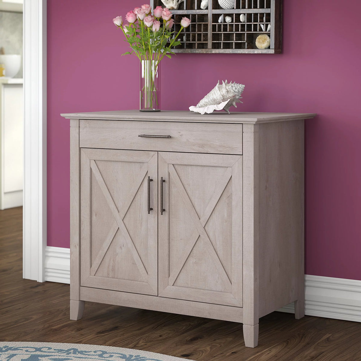 Washed Gray Secretary Desk with Storage D970496