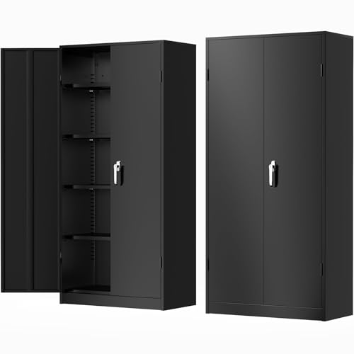 Black Metal Lockable Storage Cabinet with Adjustable Shelves G171