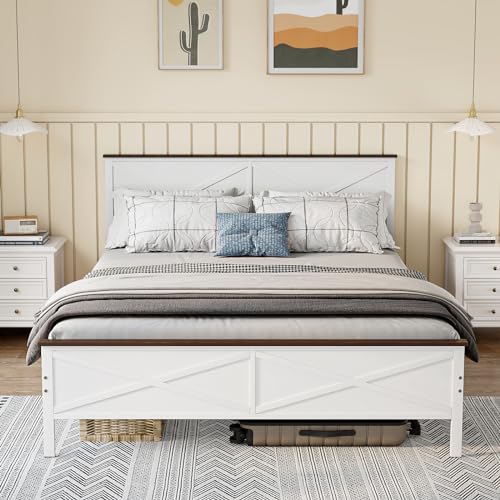 White Queen Size Metal Bed Frame with Headboard and Footboard U916