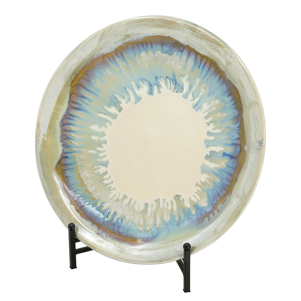 18" Blue and Beige Ceramic Charger with Stand B466294