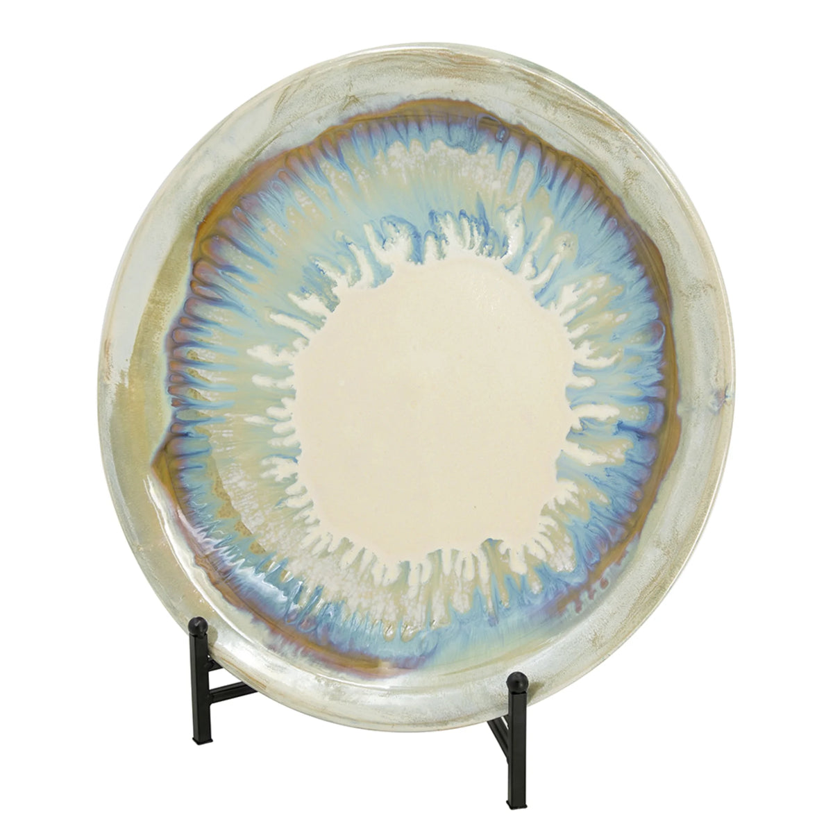 18" Blue and Beige Ceramic Charger with Stand B466294