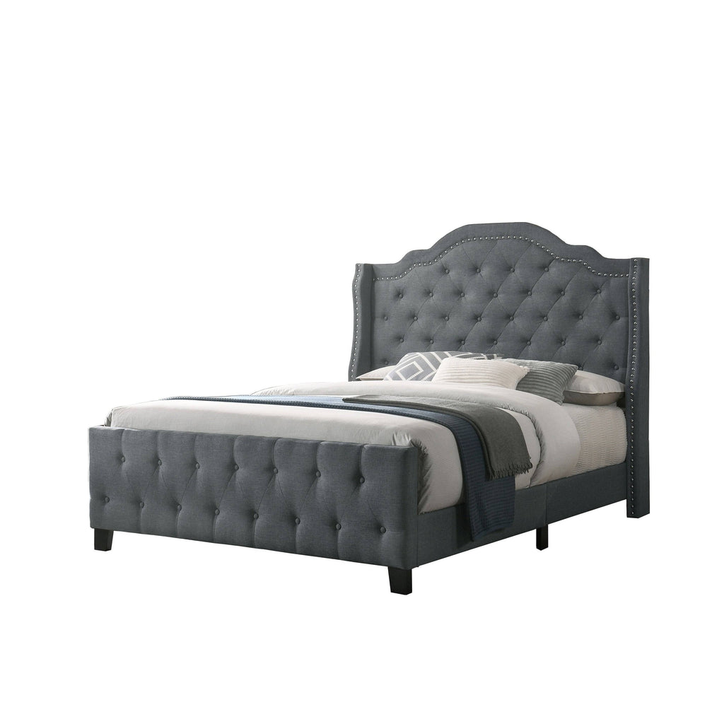 Beige Linen Tufted Panel Bed Queen X755748