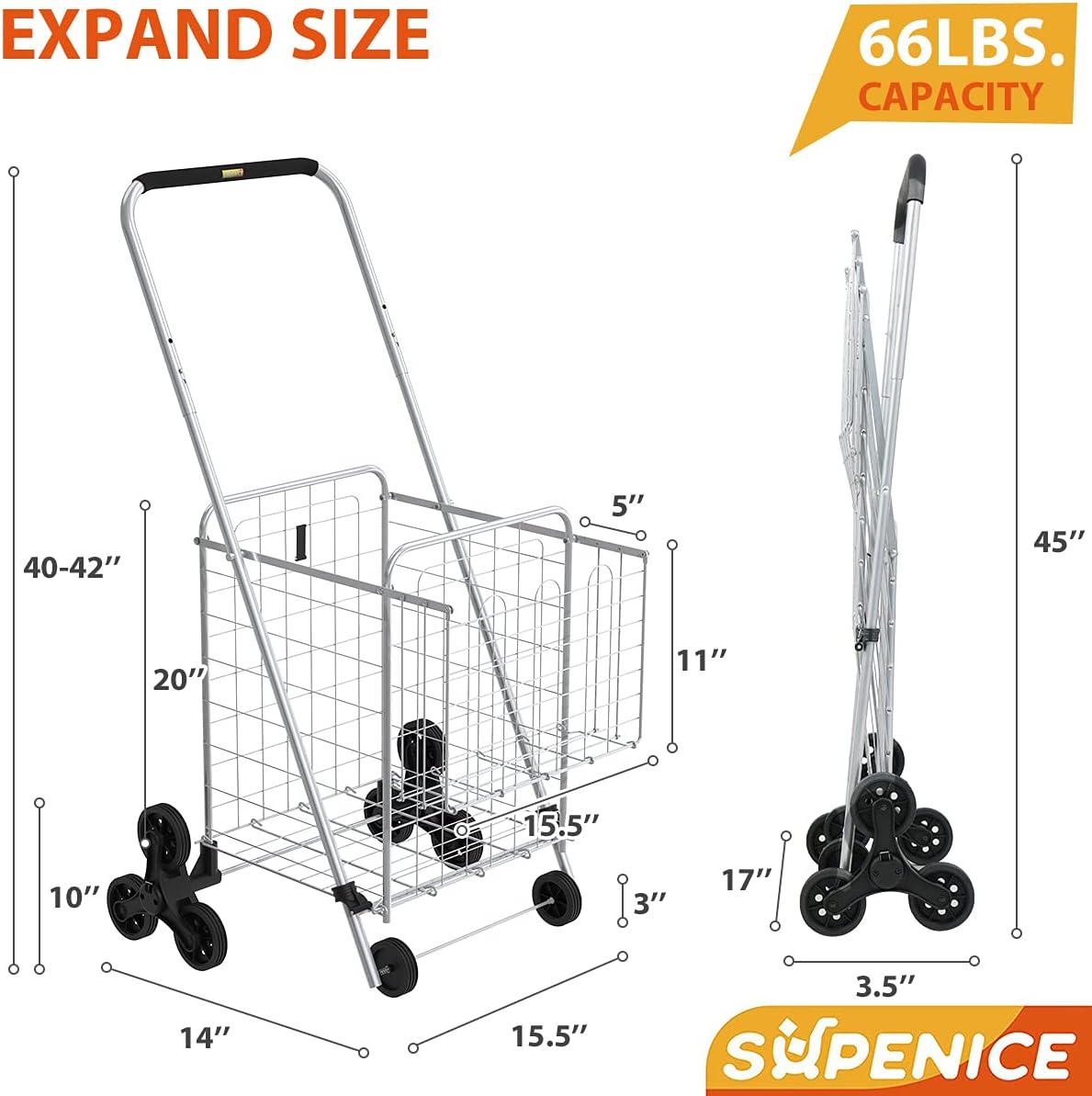Collapsible Utility Cart with Wheels, 66 LBS Capacity W834