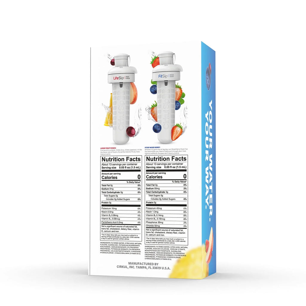 22oz Plastic Water Bottle Starter Kit with Blue Lid and 2 Flavor Cartridges H26967