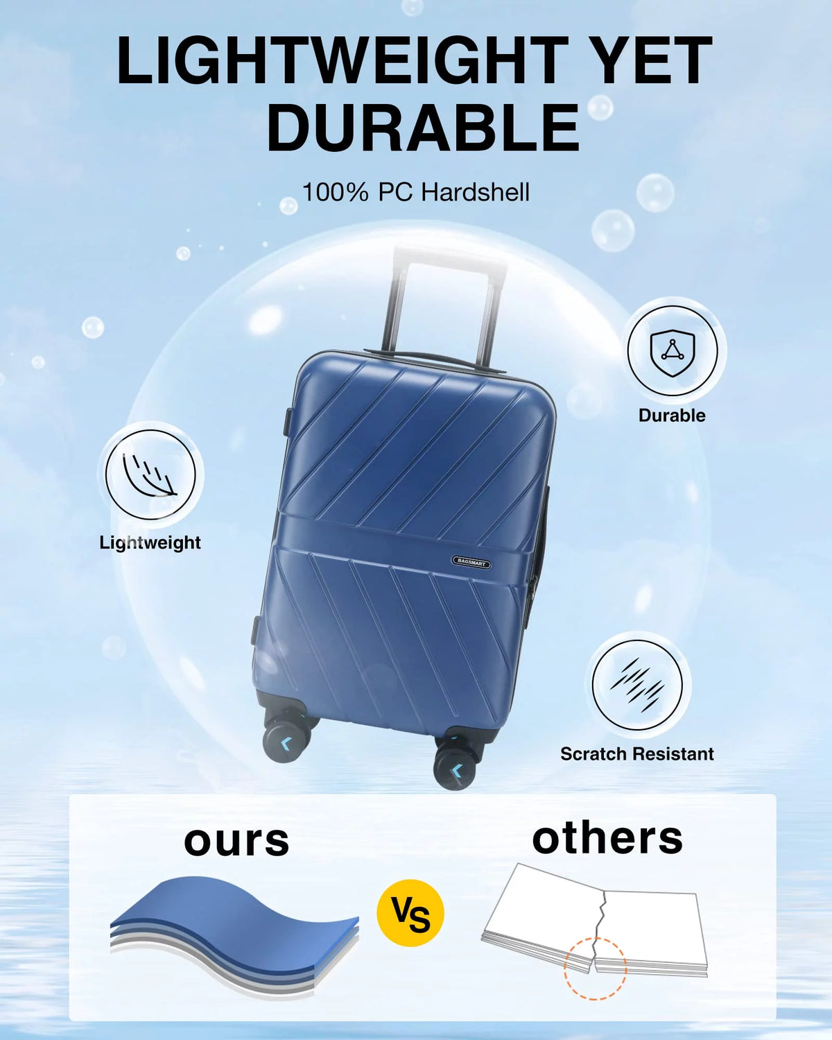 Hardside Carry On Luggage, Lightweight PC Suitcase with Spinner Wheels & TSA Lock Z218454