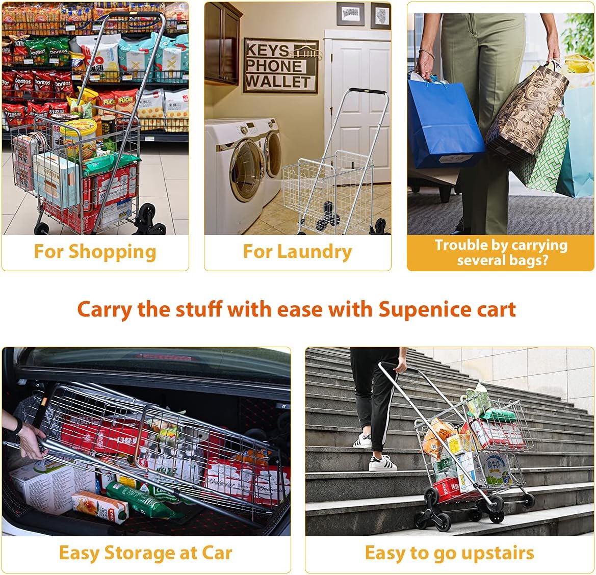 Collapsible Utility Cart with Wheels, 66 LBS Capacity W834