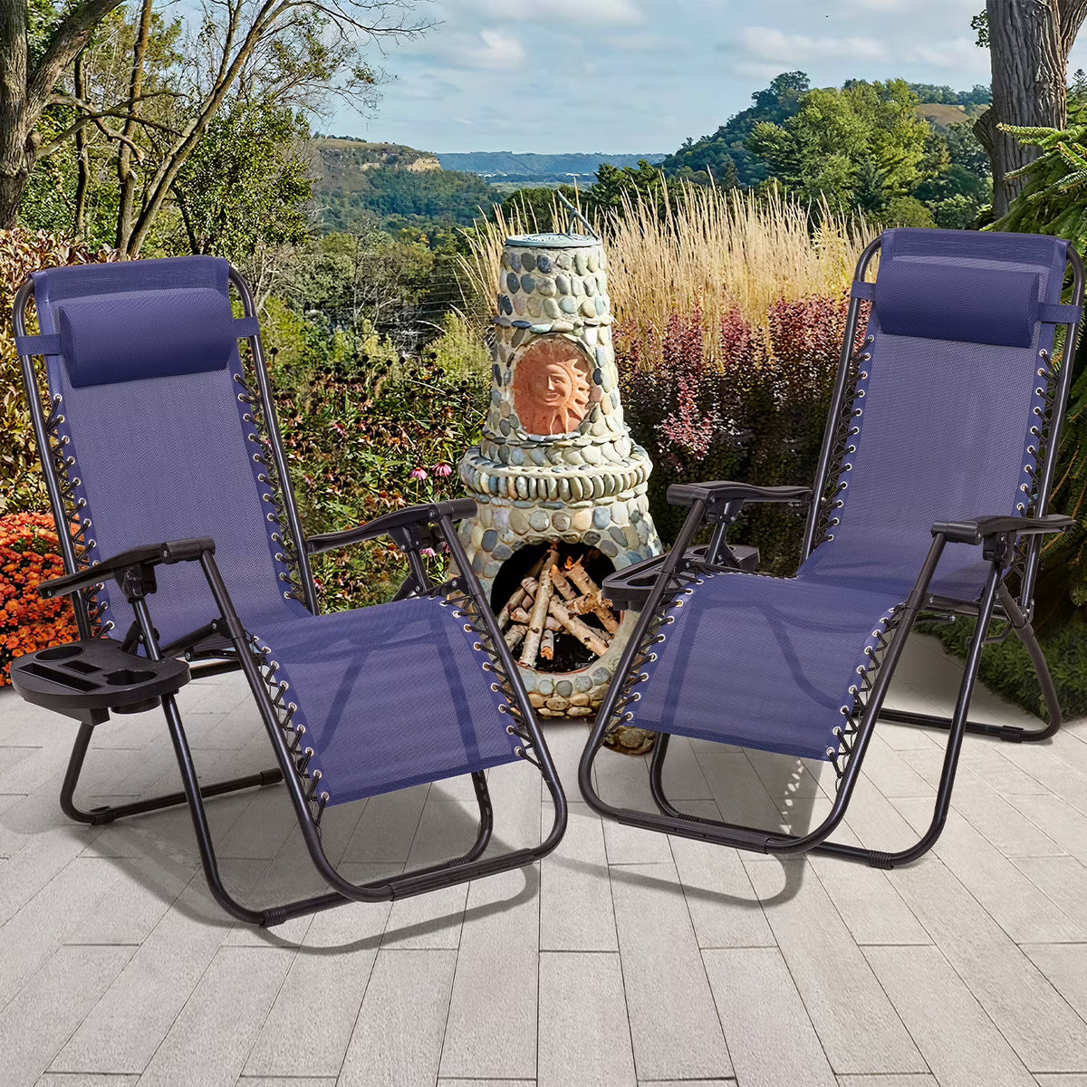 Blue Zero Gravity Reclining Lounge Chair Set of 2 K690633