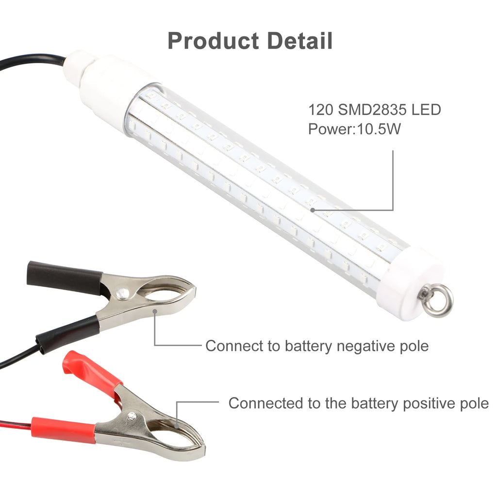 2Pcs Underwater Night Fishing Light, 12V 10.5W 120LED 1000 Lumen Green Submersible Fishing Light P2397