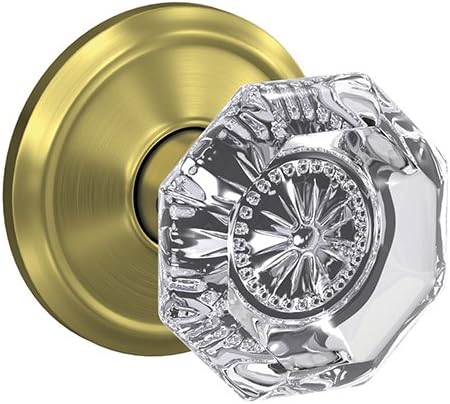 Non-Turning Glass Knob with Camelot Trim, Satin Nickel E7321