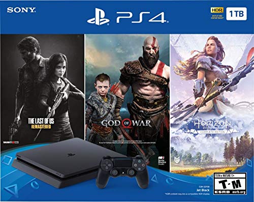 1TB HDD PS4 Console Slim Bundle with Three Games Dualshock 4 Wireless Controller Jet Black D37989