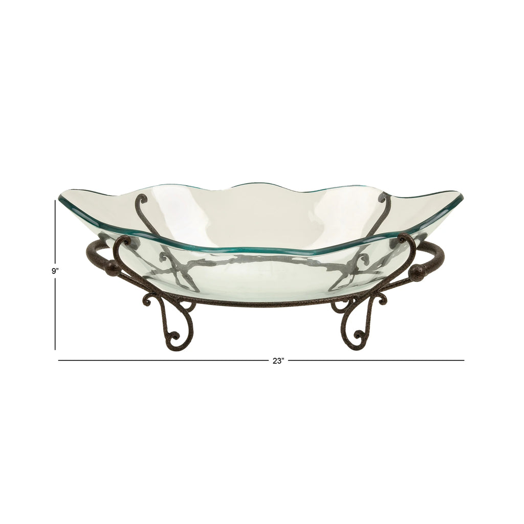 Clear Tempered Glass Serving Bowl with Metal Base C127427