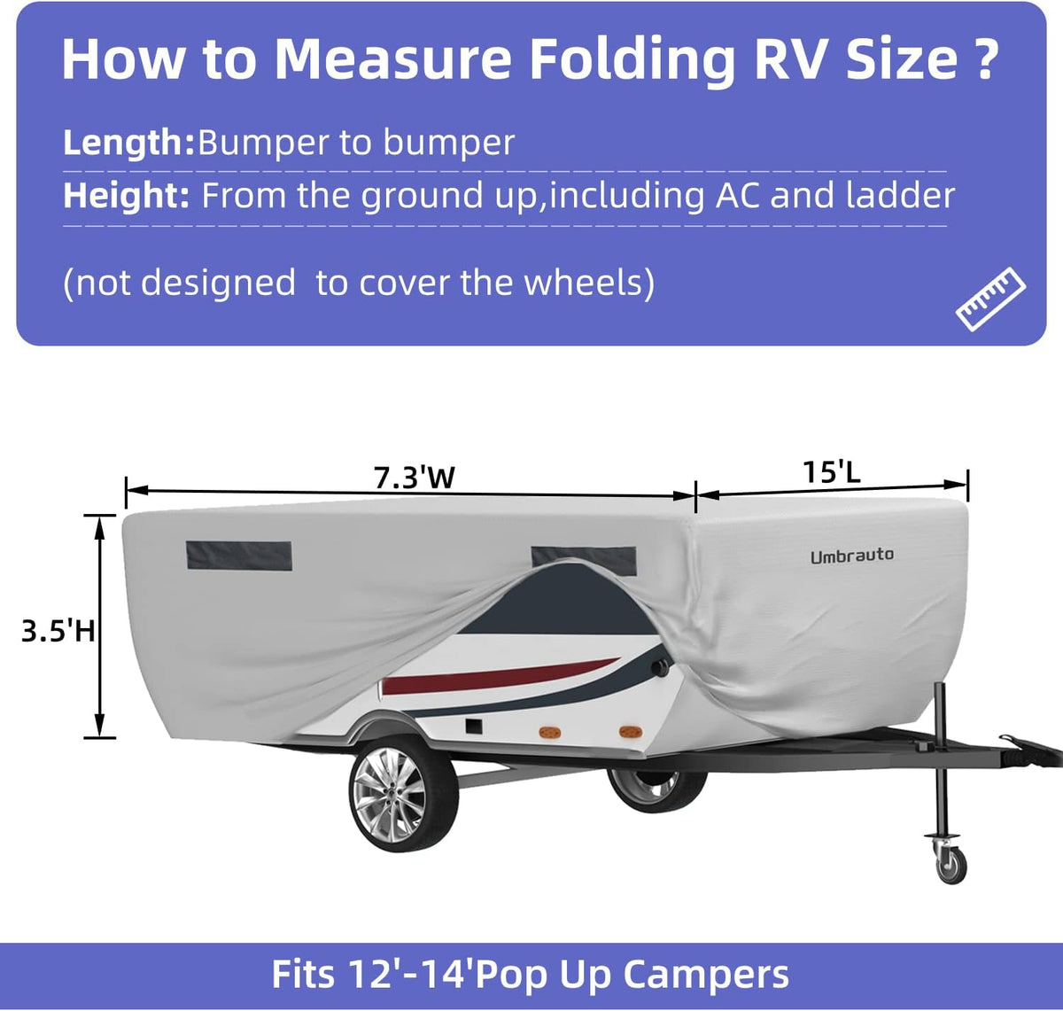 Gray Waterproof Polypropylene Pop Up Camper Cover for 12' - 14' Trailers C4885