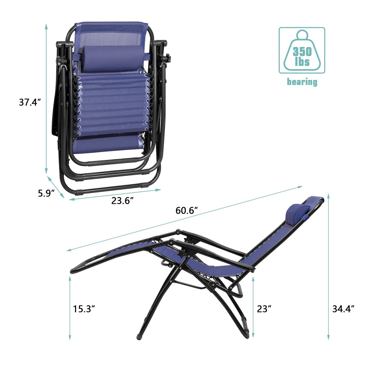 Blue Zero Gravity Reclining Lounge Chair Set of 2 K690633