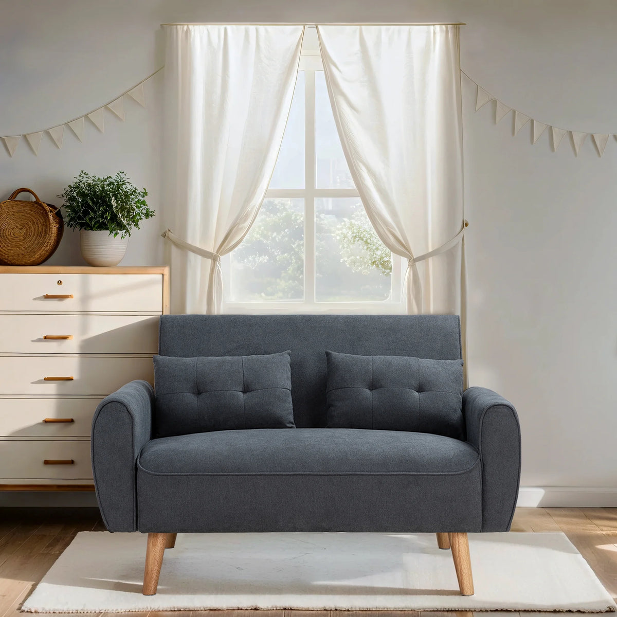 Dark Grey Fabric Upholstered 2-Seat Sofa C102