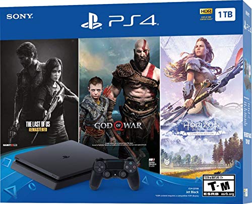 1TB HDD PS4 Console Slim Bundle with Three Games Dualshock 4 Wireless Controller Jet Black D37989