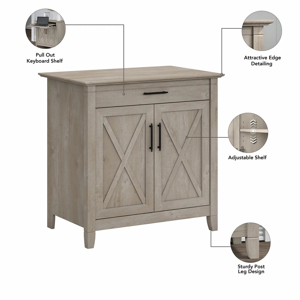 Washed Gray Secretary Desk with Storage D970496