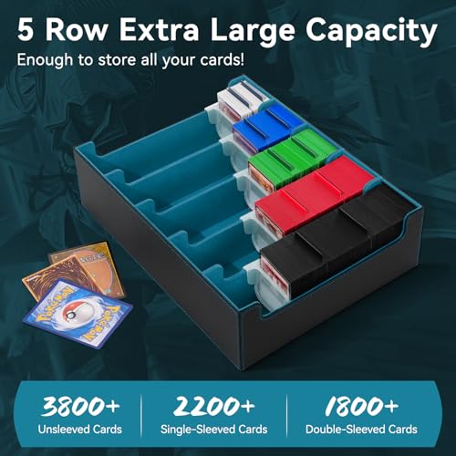 Trading Card Storage Box with Dividers, Leather Magnetic Closure, Black/Red Q890516