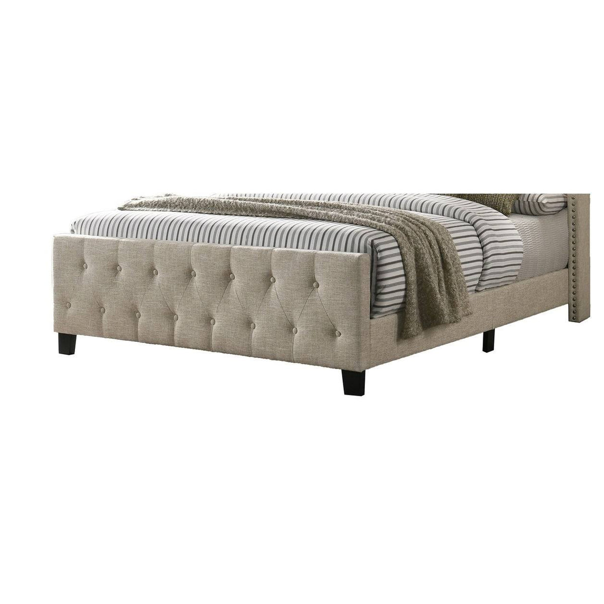 Beige Linen Tufted Panel Bed Queen X755748
