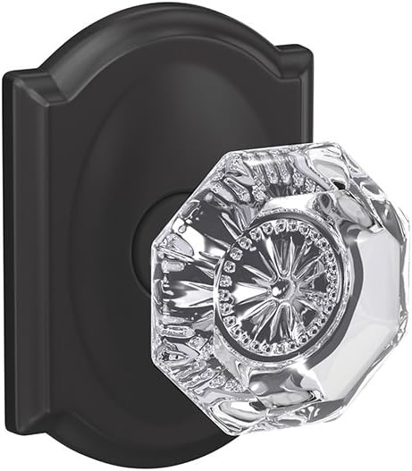 Non-Turning Glass Knob with Camelot Trim, Satin Nickel E7321