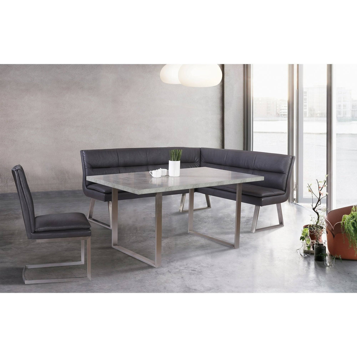 Grey Faux Leather Dining Chair with Brushed Stainless Steel Finish - Set of 2 C398