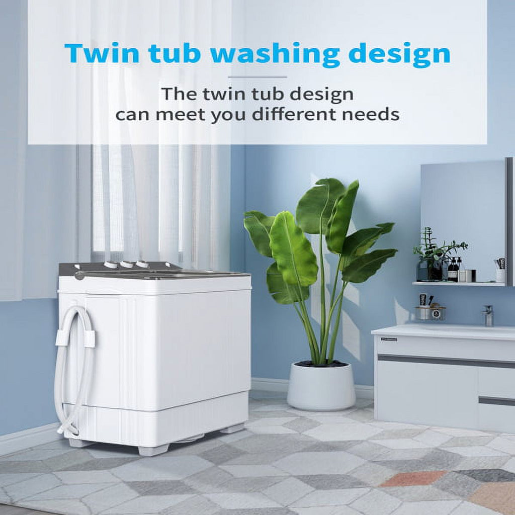 Semi-automatic Twin Tub Washing Machine, 26Lbs, White & Grey P47464