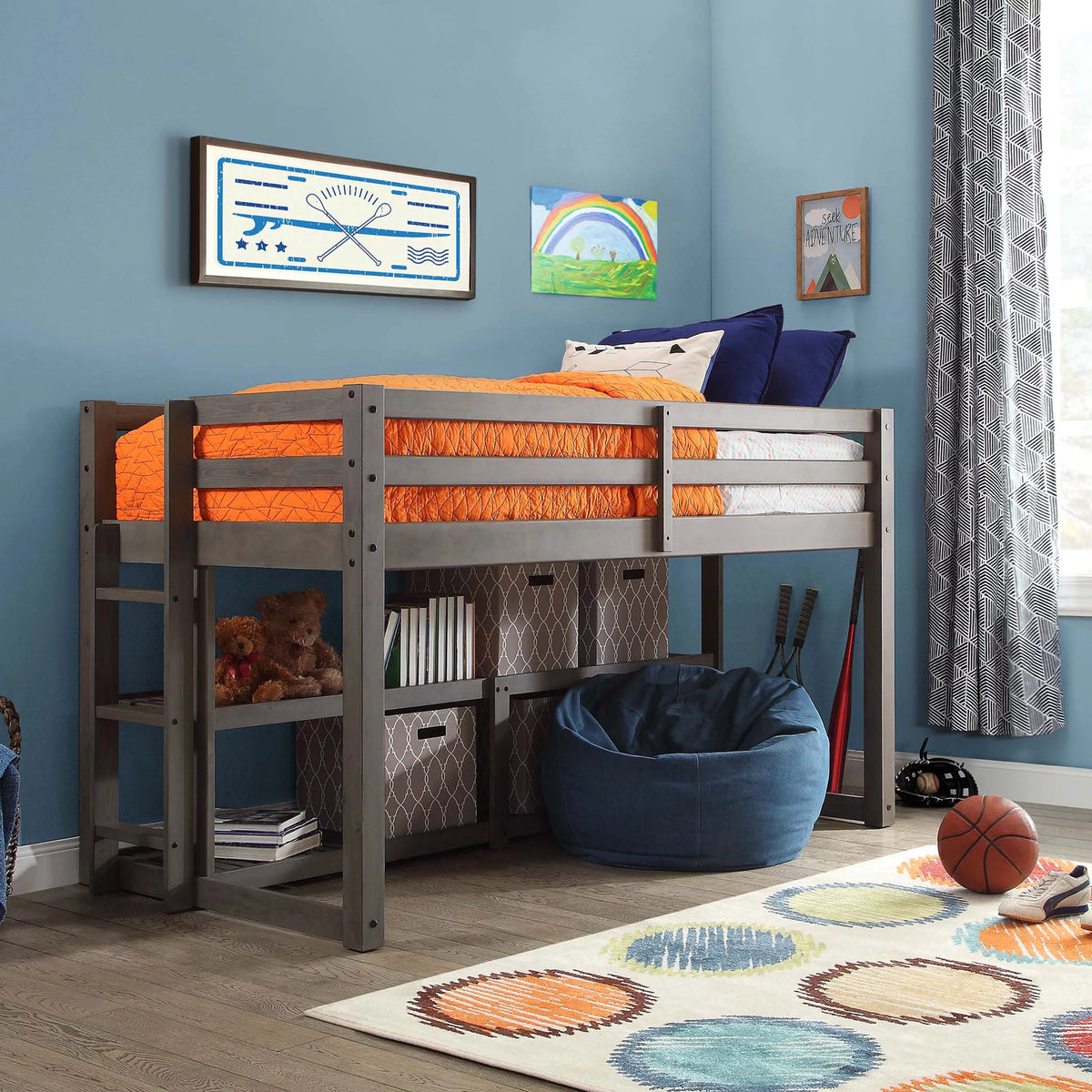 Black Twin Loft Storage Bed E149145