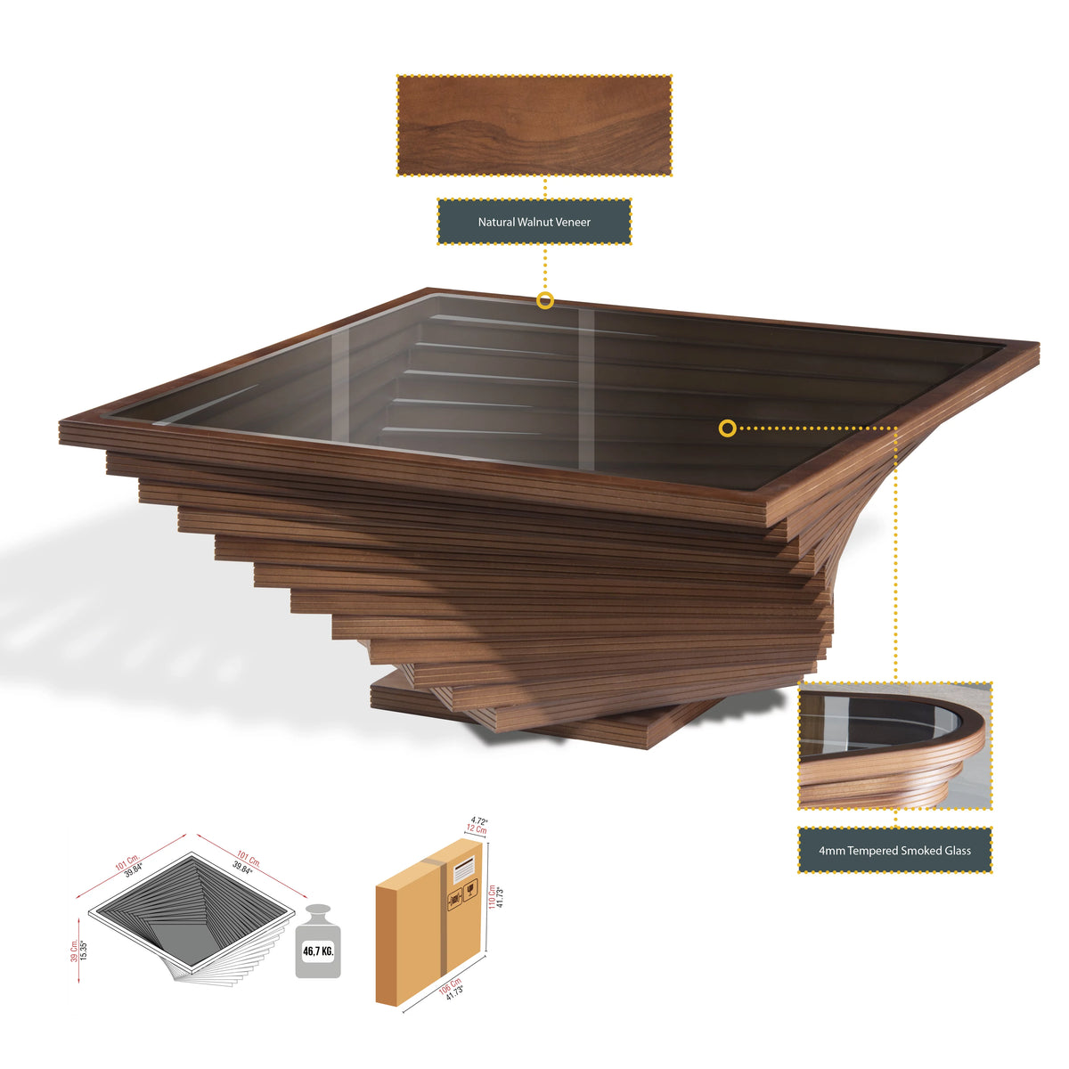 Brown Wooden Coffee Table with Glass J674