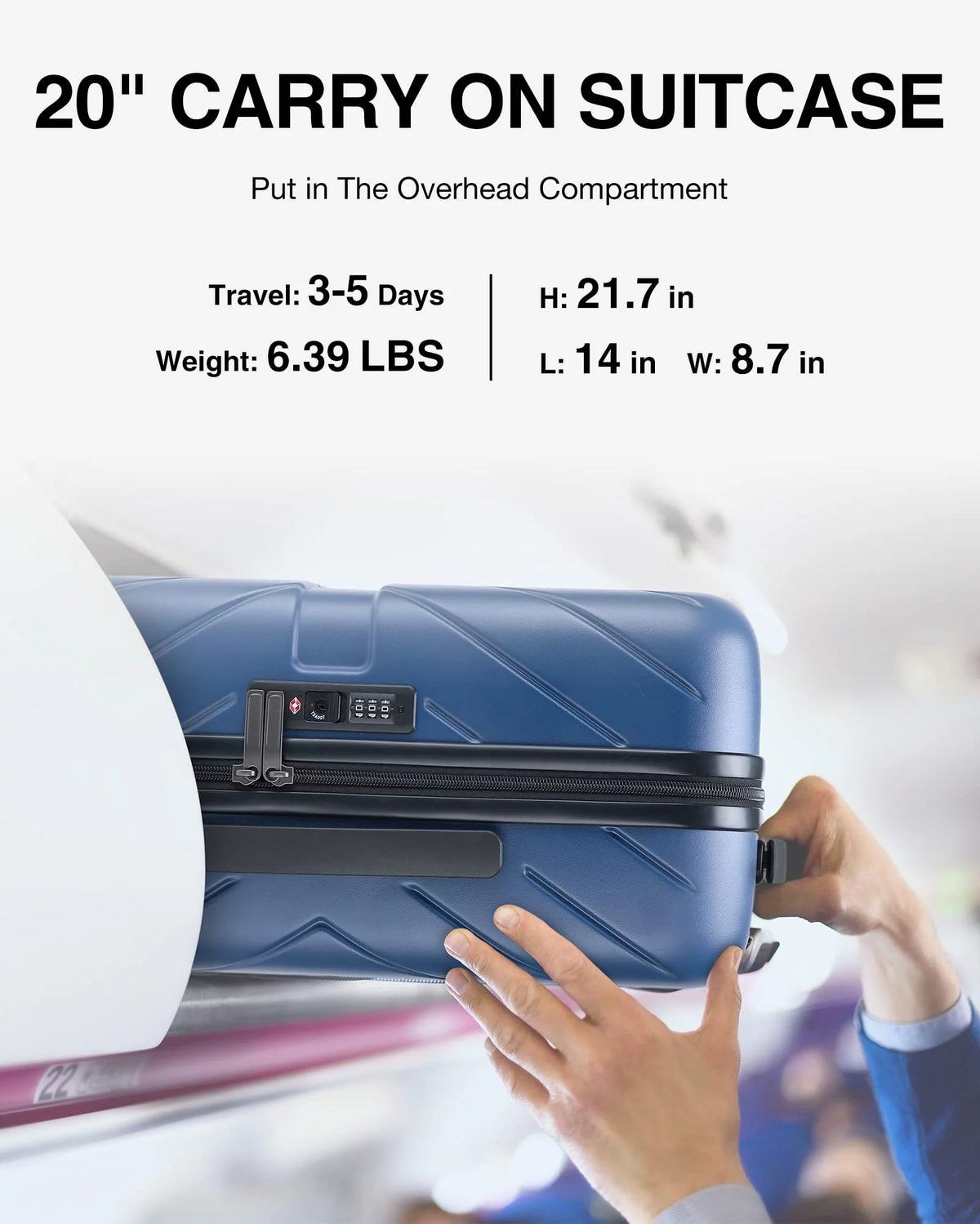 Hardside Carry On Luggage, Lightweight PC Suitcase with Spinner Wheels & TSA Lock Z218454