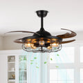 Black Vintage Cage Ceiling Fan with Lights B23017