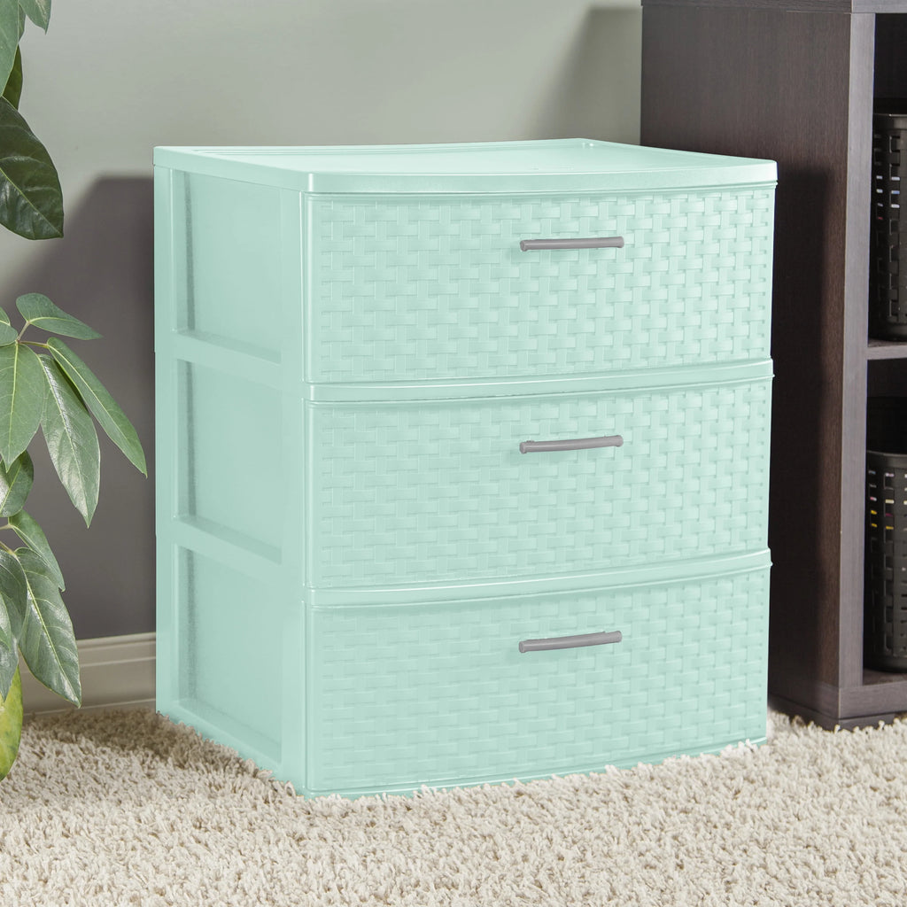 3 Drawer Wide Weave Tower White M3264