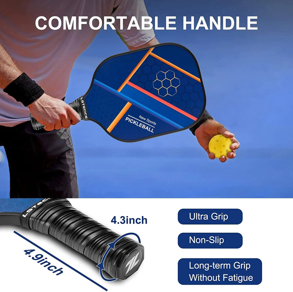 Blue Fiberglass Composite Pickleball Paddle Set of 2 with 4 Balls and Bag T41858