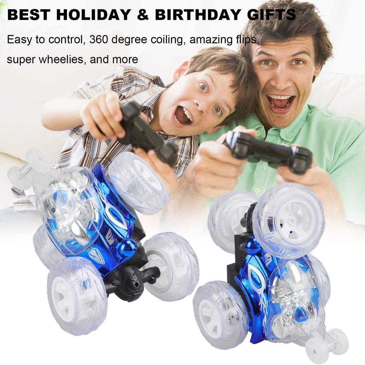 Remote Control Stunt Car with Colorful Lights & Music Switch, Rechargeable (Bule) Z52059