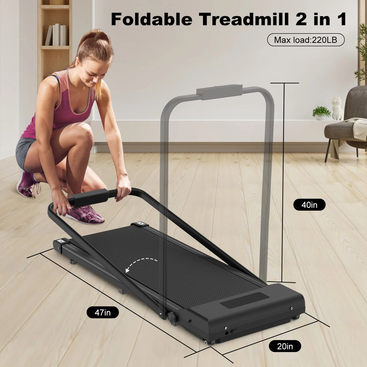 2 in 1 Under Desk Folding Treadmill, 6.25 MPH, 265 Lb Capacity D327353