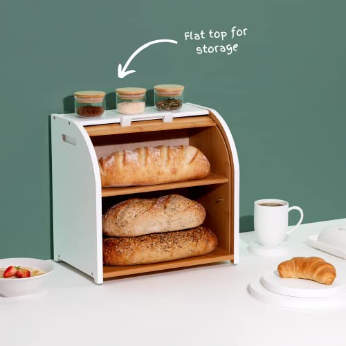 Bamboo Double Layer Roll Top Bread Box N2402
