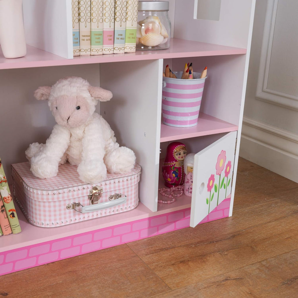 Wooden Dollhouse Bookcase with Shelves and Hidden Storage C914872