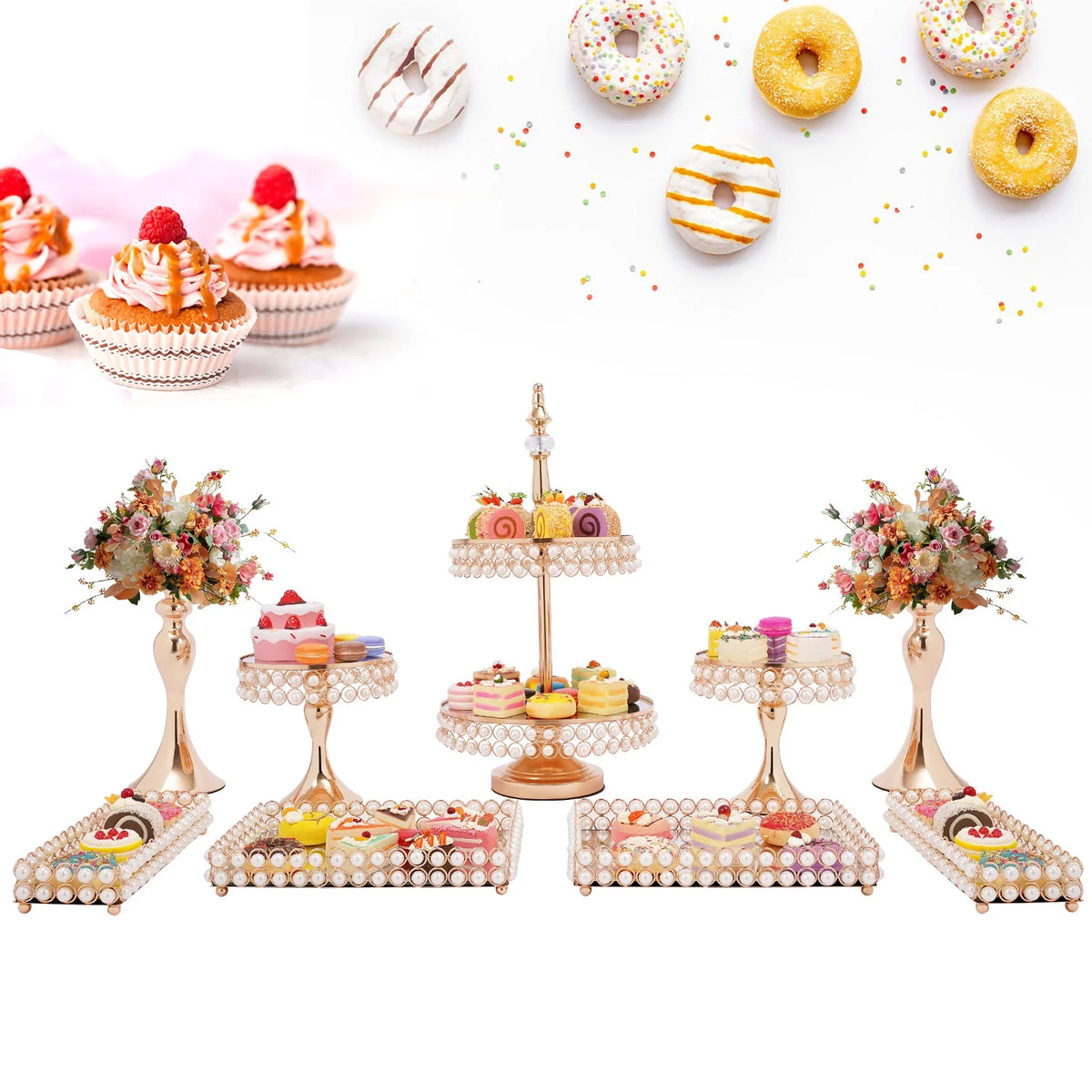 9 Pcs Acrylic Pearl Cake Stand Set C65477