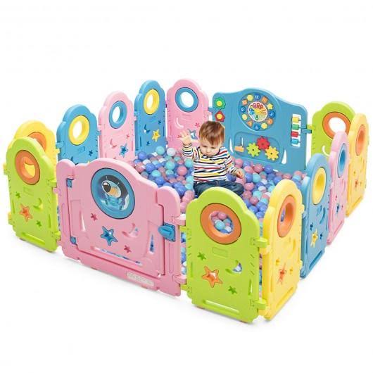 14 Panel Kids Activity Center Baby Playpen with Gate C62886