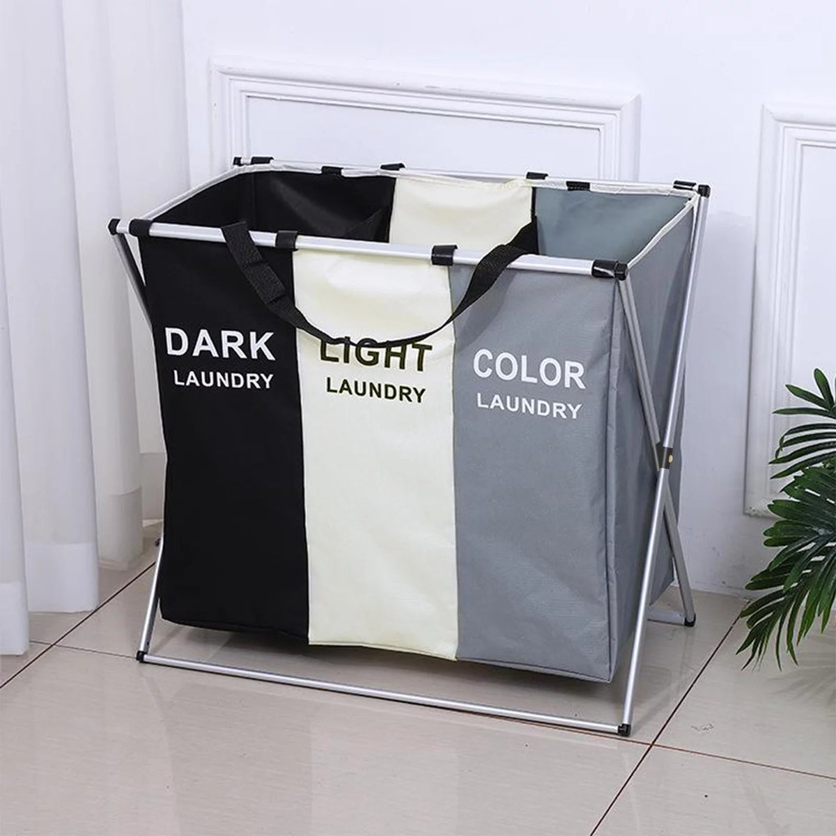 145L Large 3 Section Laundry Basket with Wheels and 3 Removable Bags T66831