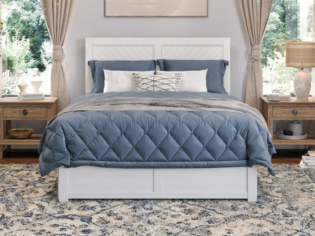 White Solid Wood Platform Bed with Footboard & Twin XL Trundle, Queen N430394