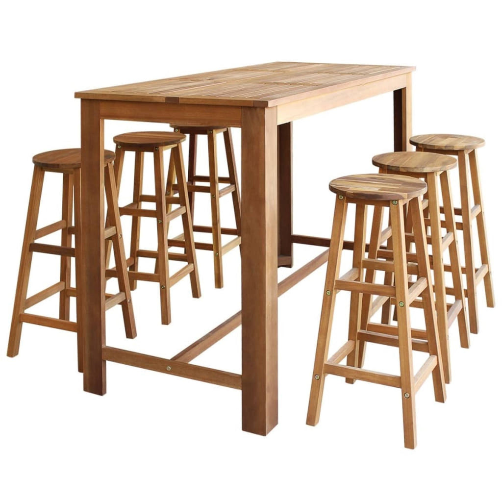 7 Pieces Solid Acacia Wood Bar Table and Stool Set N686989