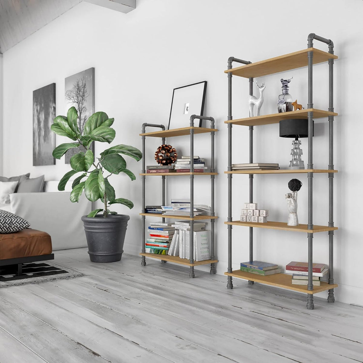 5-Tier Pine and Metal Etagere Bookcase F9769