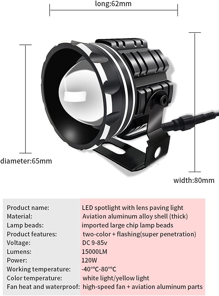 120W T5 LED Spotlight Two Color Strobe Work Light Three Modes Headlight with Lens Y37933
