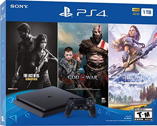 1TB HDD PS4 Console Slim Bundle with Three Games Dualshock 4 Wireless Controller Jet Black D37989