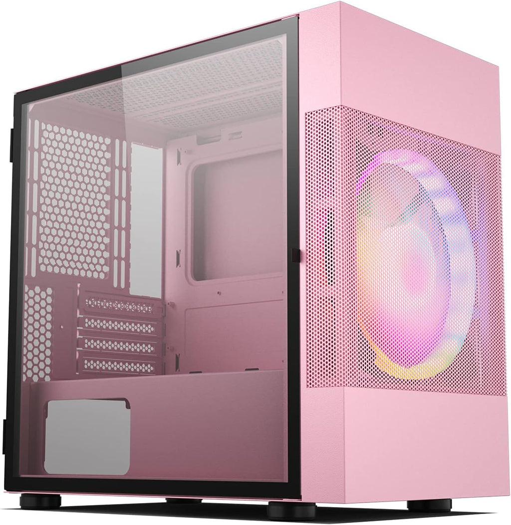 Compact Micro ATX Mini Tower Pink Mesh Computer Case C698