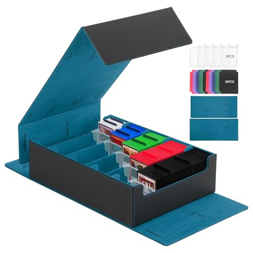 Trading Card Storage Box with Dividers, Leather Magnetic Closure, Black/Red Q890516